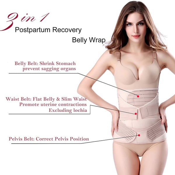 3 in 1 Postpartum Support - Recovery Belly/Waist/Pelvis Belt Shapewear Slimming Girdle, Beige, One Size