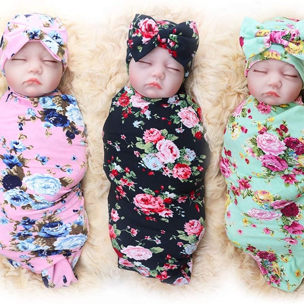 Baby Swaddle Wrap and hat - 3 pack - 0 to 6 months 