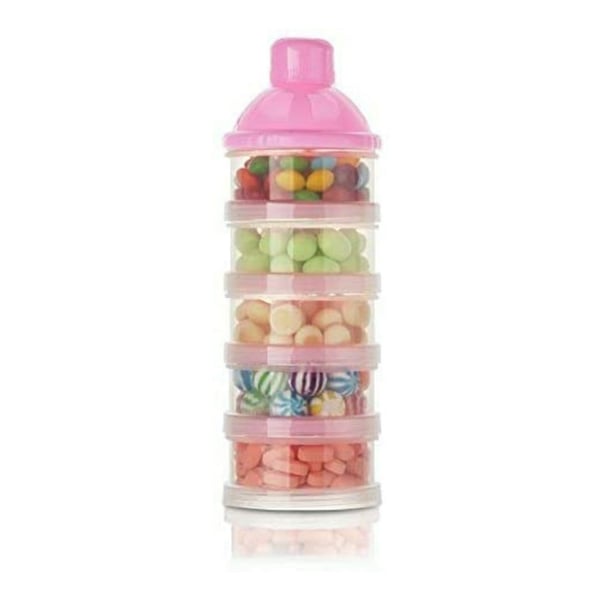 Accmor Baby Milk Powder Formula Dispenser, Non-Spill Smart Stackable Baby Feeding Travel Storage Container, BPA Free, 5 Compartments - Pink