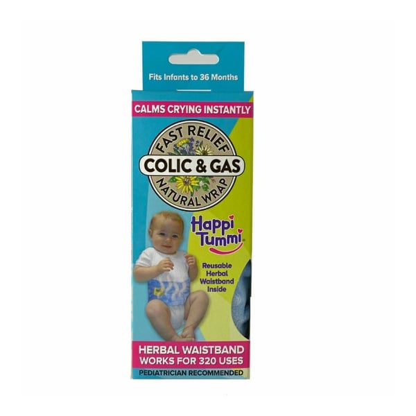 Happi Tummi Baby Gas Relief All Natural Belly Wrap Natural Herbal Aroma Therapy Relief For Infants and Babies with Colic, Gas,Upset Tummies - Blue