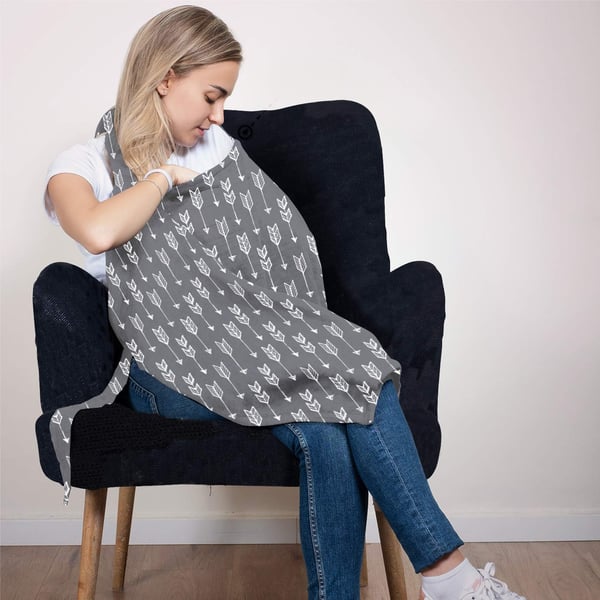 Cotton Nursing Cover - Large Breastfeeding Cover with Built-in Burp Cloth & Pocket - Soft, Breathable, Chemical-Free, 360° Coverage, Gray Nursing Cover for Breastfeeding by San Francisco Baby