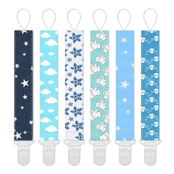 Pacifier Clip for Boys and Girls 6 Pack Plastic Teething Clips Modern Designs Universal Holder Leash for Pacifiers Teething Toy and Soothie by YOOFOSS - pack of 6 clips