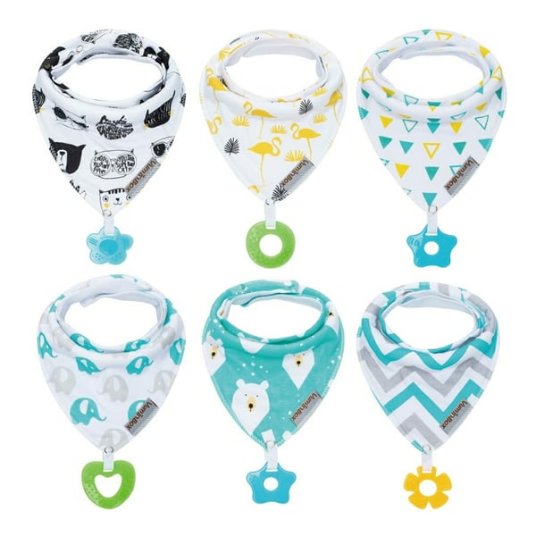 Baby Bandana Drool Bibs 6-Pack and Teething Toys 6-Pack Made with 100% Organic Cotton, Super Absorbent and Soft Unisex (Vuminbox) (6-Pack Unisex)