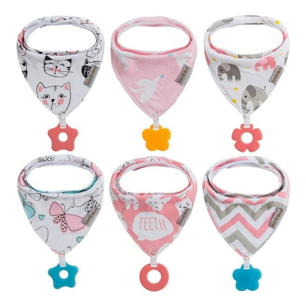 Baby Bandana Drool Bibs 6-Pack and Teething Toys 6-Pack Made with 100% Organic Cotton, Super Absorbent and Soft Unisex (Vuminbox) (6 - Pack Girl)