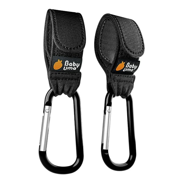 Stroller Hooks by Baby Uma - Strap, Clip or Hang a Diaper Bag to Your Pram or Buggy - Black, 2 Pack