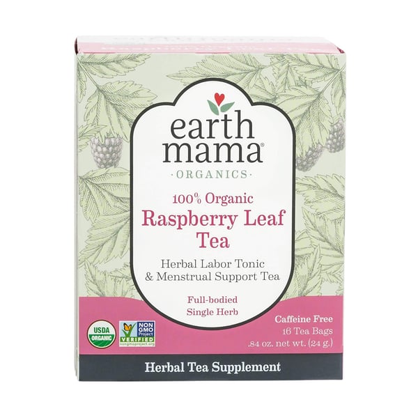 Earth Mama Organic Raspberry Leaf Tea Bags for Labor Tonic and Menstrual Support, 16 sac