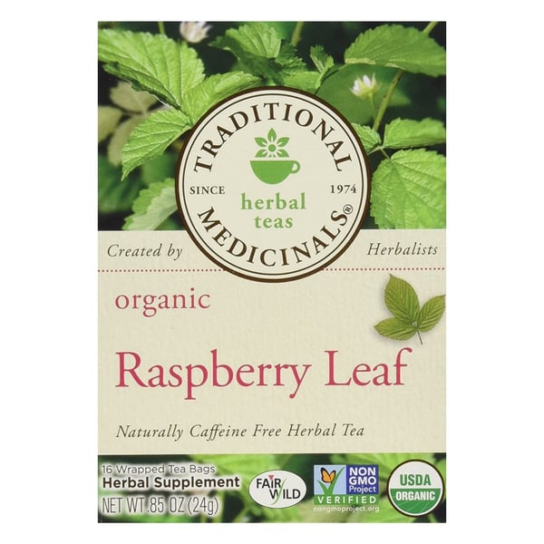 Traditional Medicinals Organic Raspberry Leaf Herbal Tea Caffeine Free 16 Bags