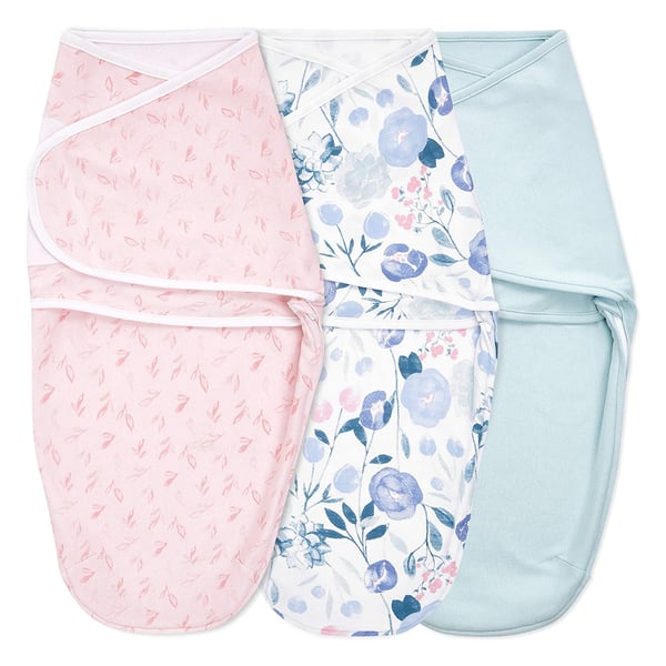 aden + anais Essentials Easy Wrap Swaddle, Cotton Knit Baby Wrap, Newborn Wearable Swaddle Sleep Sack, 3 Pack, Flowers Bloom, 0-3 Months