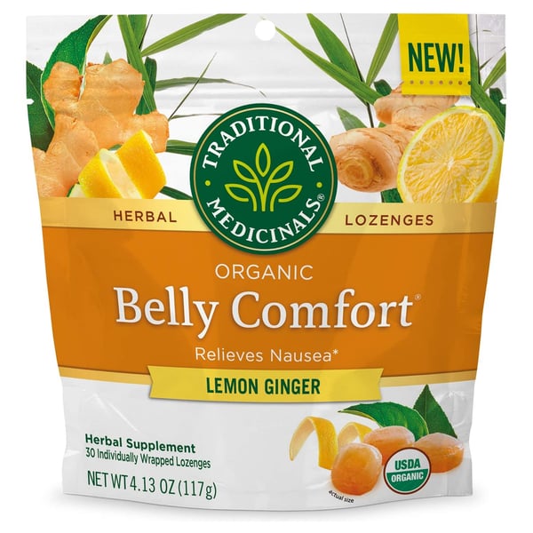 Traditional Medicinals Organic Belly Comfort Lemon Ginger Lozenges - Nausea Relief - 30 Count