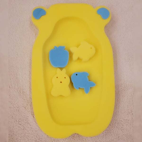 Baby Bath Sponge - LARGE - AGES 6 months and up - yellow with blue