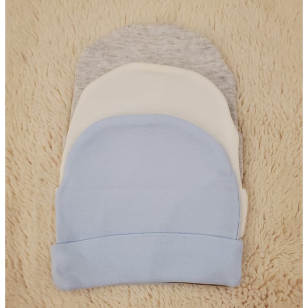 Baby Hats - Pack of 3 -  0 to 6 months - Blue Beige Grey