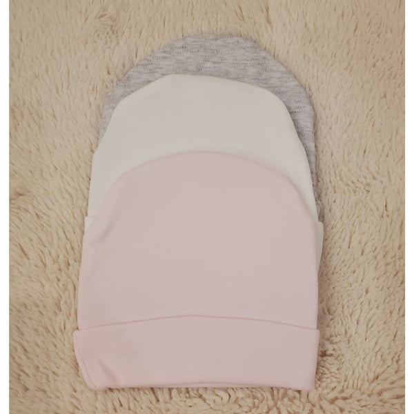 Baby Hats - Pack of 3 -  0 to 6 months - Pink Beige Grey