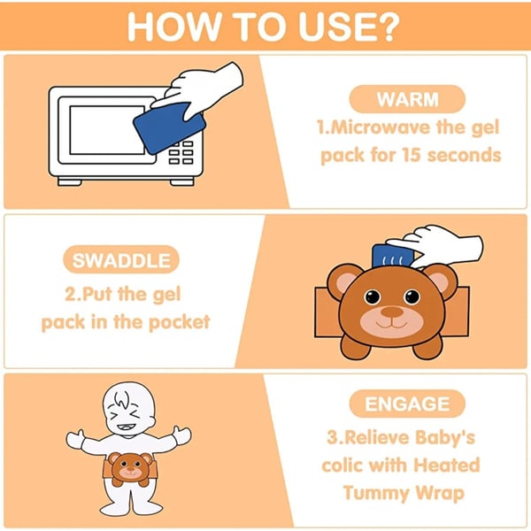 Baby Colic, Gas and Upset Stomach Relief - Heigoeost Newborns Heating Pad Colic Belly Belt for Babies Gas & Colic Tummy Relief, Baby Heated Tummy Wrap for Colic, Gas, Upset Stomach Infants Relief - teddy