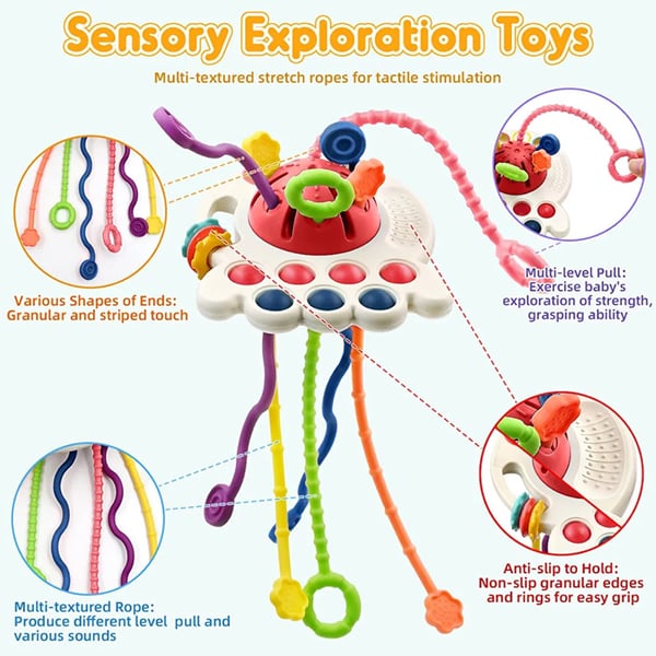 AiTuiTui Sensory Montessori Baby Toys 6 to 12 Months, Toddler Travel Toys for 1 2 Year Old Boy Girl Birthday Gifts, Soft Pull String Fidget Educational Learning Bath Toys for 9 10 18 Months Infant - pink
