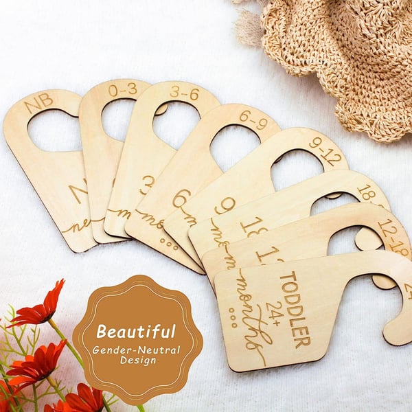 Onyiboer Baby Closet Dividers for Clothes Organizer - Set of 8 Beautiful Wooden Double-Sided Baby Clothes Size Organizer from Newborn to 24 Months for ​Nursery Decor Brand: Onyiboer