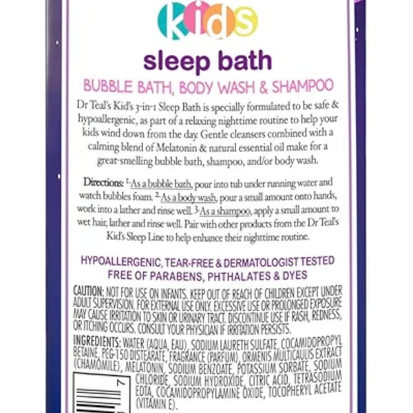 Dr Teal's Kids 3-in-1 Sleep Bath: Bubble Bath, Body Wash & Shampoo with Melatonin & Essential Oil, 591 ml