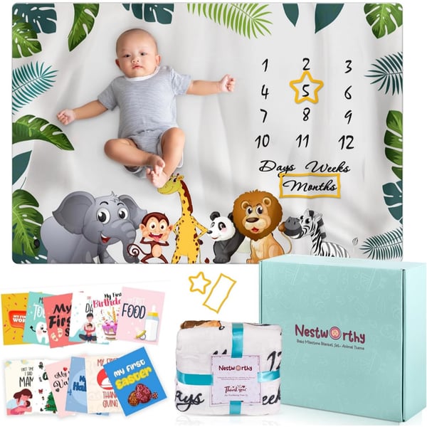 Baby Monthly Milestone Blanket, Baby Blankets for Boys First Year Growth, Perfect, Large Size 60