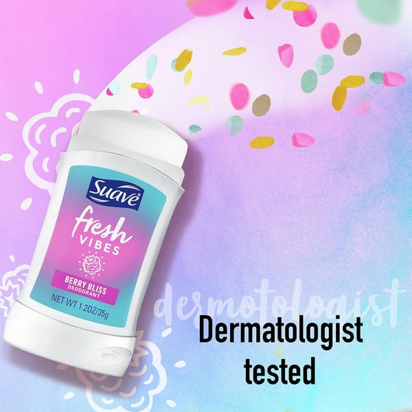 Suave Aluminum-Free Deodorant, Kids & Teen Girls – Fresh Vibes Berry Bliss, 48H Protection, 1.2 Oz 