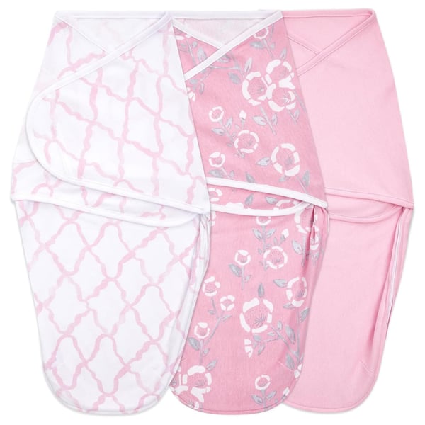 aden + anais Essentials Easy Swaddle Wrap Quick Change with Bottom Zipper, Snug Cotton Knit Baby Wrap Swaddle Blanket for Newborns, TOG 1.0, 3-Pack, Pink Stencil, 0-3 Months, Small/Medium