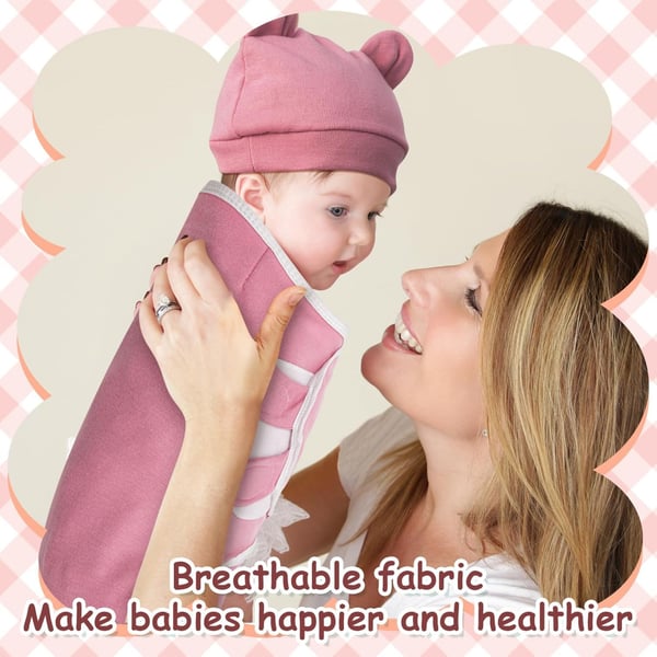 Ramede 6 Pack Baby Swaddle Blanket with Hats Sleep Swaddle for 0-3 Months Newborn Sacks Soft Cotton Wearable for Boy Girl(Simple,Solid Pink) - Ages 0 to 3 months