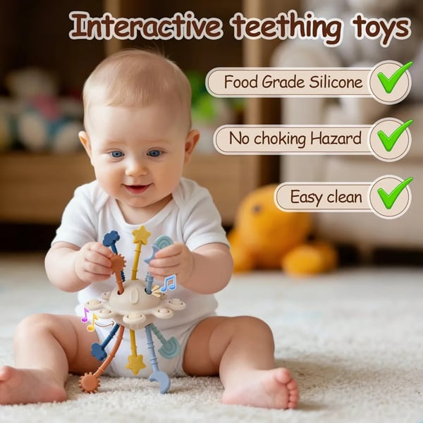 TYRY.HU Silicone Baby Sensory Montessori Toys,Silicone Pull String Fidget Toys for Babies 18 Months+, Travel Toy for Plane, Car, and Stroller, Early Educational Fine Motor Skills Toy for Toddlers