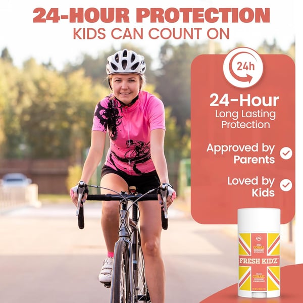 Fresh Kidz Deodorant Stick for Kids and Teens - Baking Soda and Aluminum-free 24 Hour Protection for Sensitive Skin - Girls 