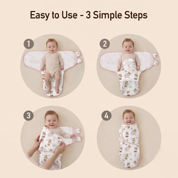 GLLQUEN BABY Swaddles for Newborns 0-3 Months, Adjustable & Easy Fastener - pink sleeping teddy