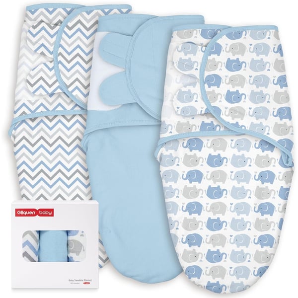 GLLQUEN BABY Swaddles for Newborns 0-3 Months, Adjustable & Easy Fastener - Elephants