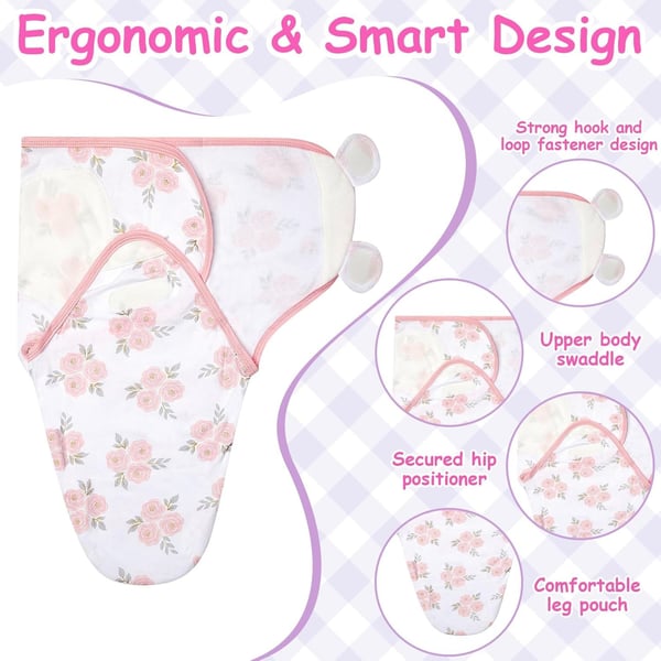 Ramede 6 Pack Baby Swaddle Blankets with Hats,Flower,Pink and Green Soft Cotton Wrap for Newborn Girls 0-3 Months
