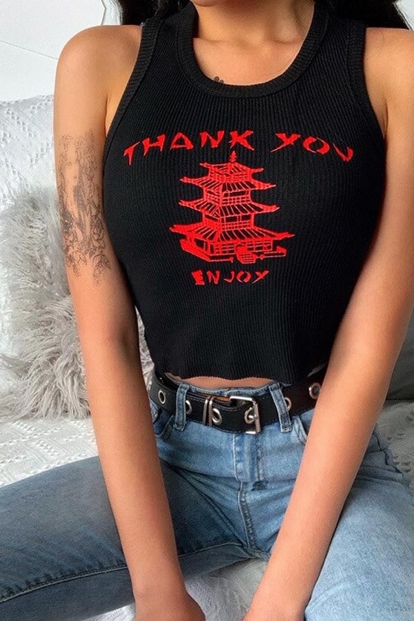 Black China Crop Top