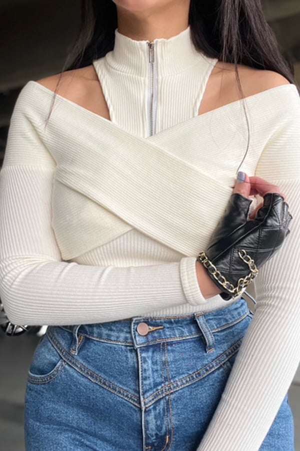 White Zipper Sweater