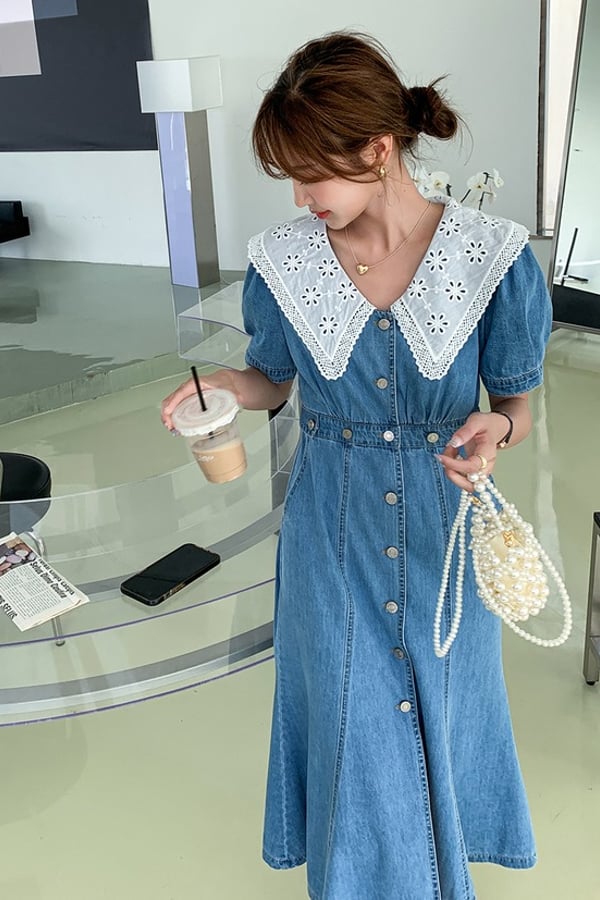 Collar Denim Dress