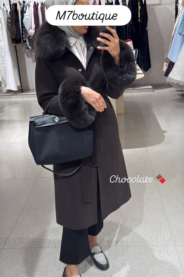 New chocolate fox fur on neck and hand