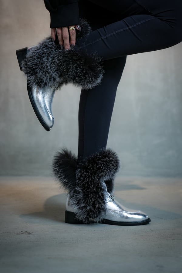 Silver boot with silver fox fur
